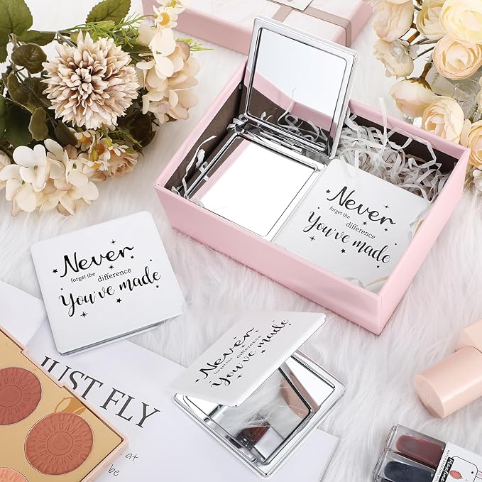Qunclay 12 Pcs Employee Inspirational Compact Mirrors Bulk Appreciation Purse Portable Square Pocket Mirrors Thank You Gifts for Mother's Day Women Teachers Volunteer Nurse