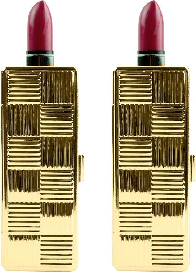Stephanie Imports Set of 2 Rectangular Vintage Lipstick Cases With Glass Mirror (Gold Checker)