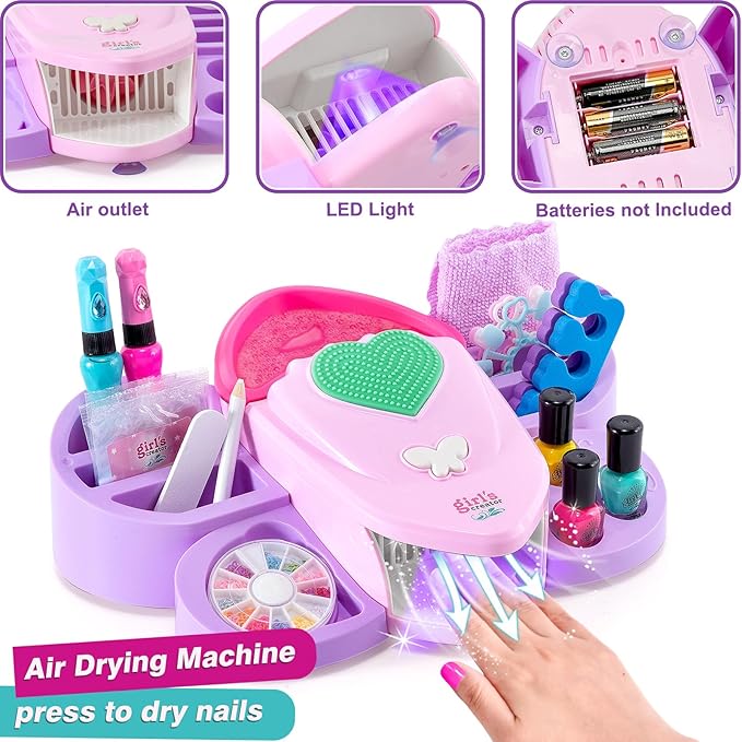 G.C Kids Nail Polish Set for Girls Toy 6-12 Years Old, Nail Art Kit Storage Desk with Nail Dryer&Hand Massage Spa Kit, Kid Manicure Salon Studio Stuff Christmas Birthday Gift Girl Ages 7 8 9 10 11 12