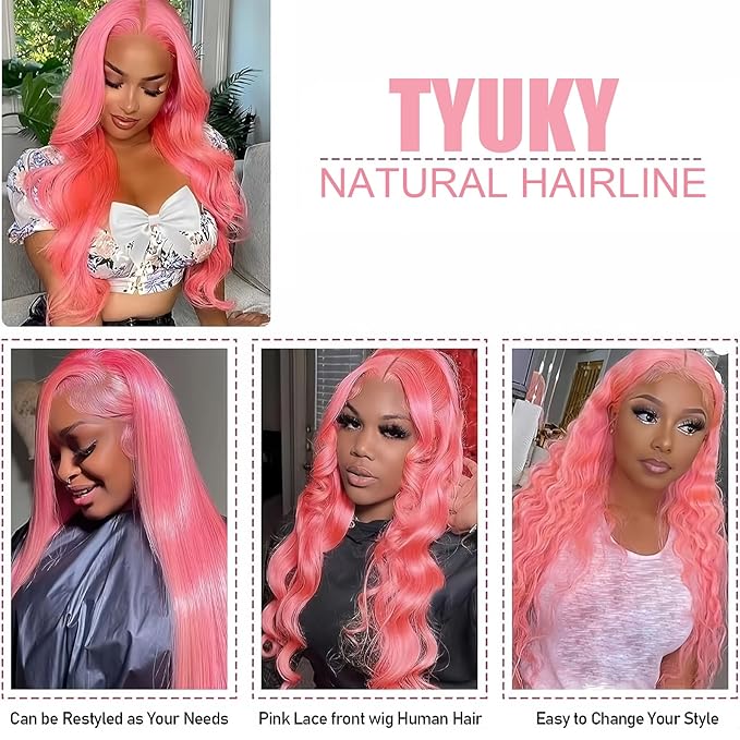 26 Inch Pink Human Hair Wig 13x4 Body Wave HD Lace Front Wigs Human Hair Pre Plucked Color Wigs Human Hair 200 Density Pink Lace Frontal Wig Glueless Wigs for Women