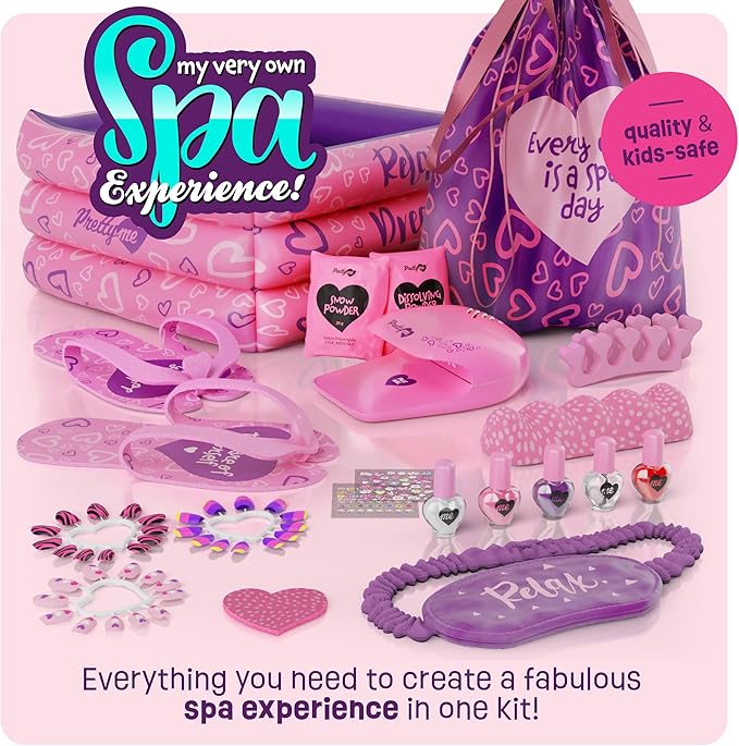 Pretty Me Spa Day Kit for Girls - Kids Manicure Pedicure Gift Set for Ages 5 to 10 - Girl Gifts - Kid Foot and Nail Kits - 6 Years Old Birthday Ideas - Children Toys Age 6-8 5-7