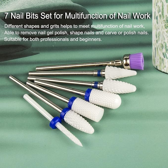 Nail Drill Bits Set Ceramic for Acrylic Nails Gel Polish Removal Cuticle Cleaner 3/32 Professional Nail Art Tool for Manicure Drill Machine (S07-B)