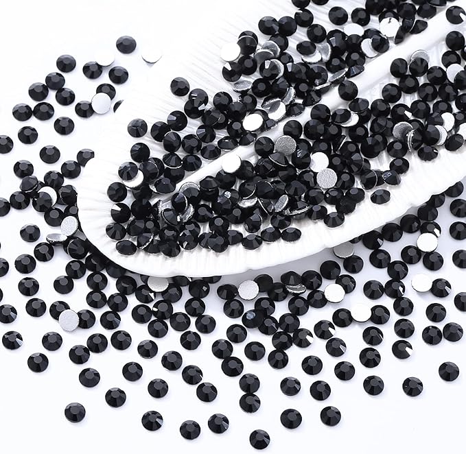 Black Flatback Rhinestones, Glass Rhinestones for Nail Art and Craft, Glue Fix, Loose Crystal Gemstones(Black, SS10, 1440pcs, 2.7-2.8mm)