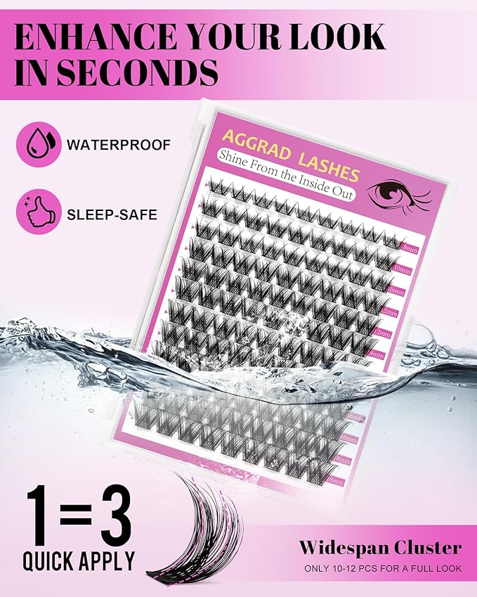 Aphrodite Lash Clusters Kit 8-18mm Fluffy Volume Eyelashes Cluster Extension Kit D Curl Individual DIY False Lash Extension Kit with Lash Bond and Seal, 0.05mm Thin Invisible Black Lash Band