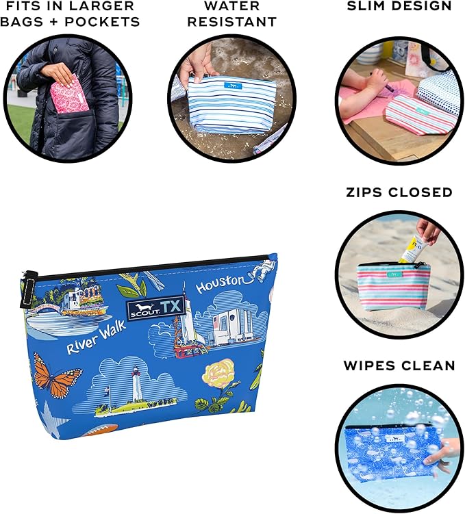 SCOUT Twiggy Makeup Bag, Slim Water-Resistant Pouch Zips Shut, Wipes Clean, Packs Easily
