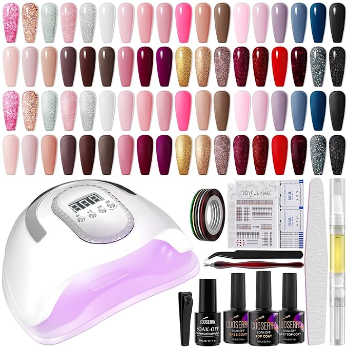 48pcs Gel Nail Polish Kit with UV Light, 36 Colors Gel Polish with 48W Nail Lamp for All Seasons Nude Pink Glitter Soak off Nail Polish Set with Glossy & Matte Base Top Coat, Nails French Art Design Manicure Tools Gift for Woman