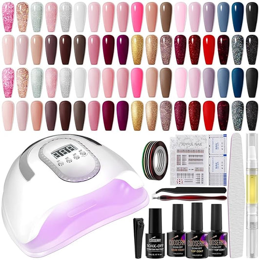 48pcs Gel Nail Polish Kit with UV Light, 36 Colors Gel Polish with 48W Nail Lamp for All Seasons Nude Pink Glitter Soak off Nail Polish Set with Glossy & Matte Base Top Coat, Nails French Art Design Manicure Tools Gift for Woman