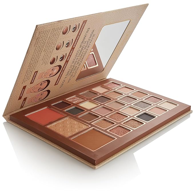 Bellapierre Nude Face & Eye Book Palette | 25 Eyeshadow Shades with Blush, Bronzer, & Highlighter | Non-Toxic & Paraben Free | Vegan & Cruelty-Free