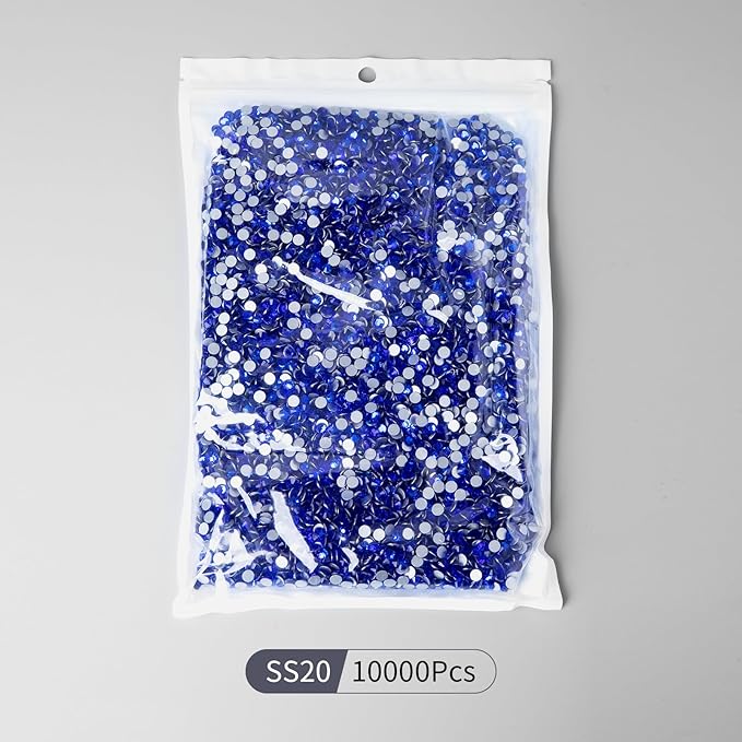 10000PCS Royal Blue Rhinestones Bulk, Flat Back Crystal Glass Stone Round Gems,SS20, 4.6-4.8mm
