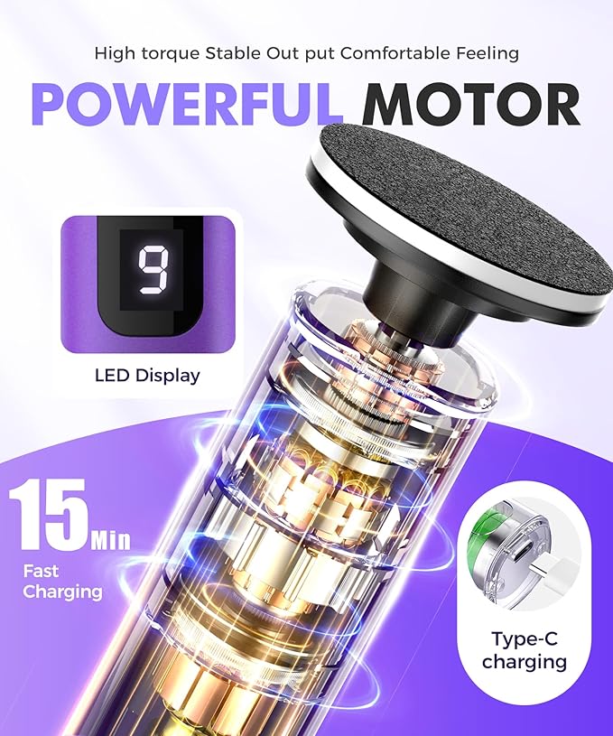 Electric Callus Remover for Feet, Portable 1800mAh Rechargeable, 1-9 Adjustable Speed Settings, Electric Foot File for Stable Pedicure, Nail Care, Home and Travel Use