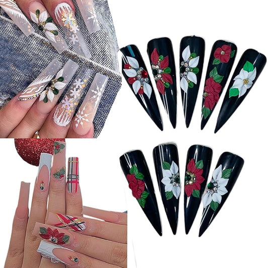 Set 24Pcs 3D Acrylic Christmas Flowers Nail Art Charms Handmade by Acrylic Powder - HaFlona Flower Nails, Nail Salon Deco For Women (Chirstmas Flower 24#)