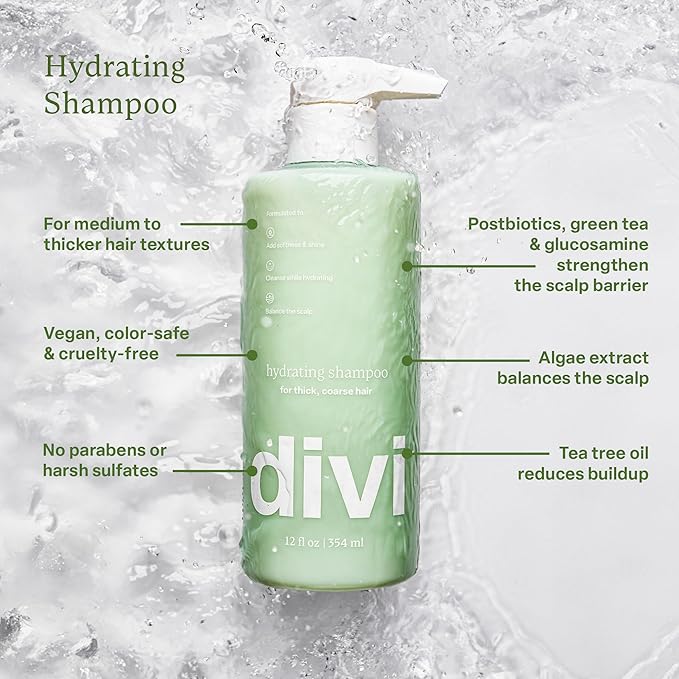 Divi Hydrating Shampoo and Conditioner Set for Women and Men - Gently Cleanses, Removes Scalp Buildup, Hydrates, and Nourishes Hair, Strengthens All Hair Types, Vegan, Cruelty-Free, 2 x 12 Fl Oz