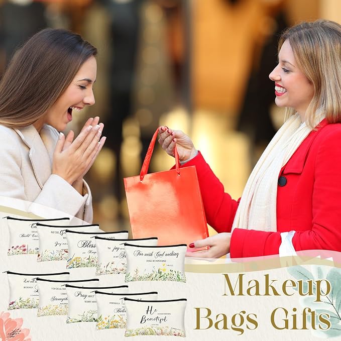 Jetec 30 Pcs Christian Gift for Women Religious Mother's Day Gifts Cosmetic Bags Inspirational Bible Verse Pencil Pouch Makeup Bags with Zipper for Travel Women Mother Sister(Elegant Style)