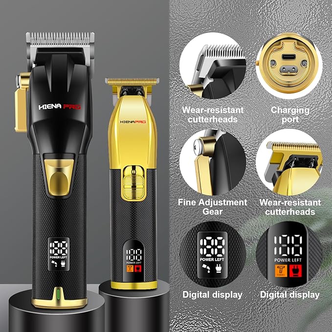 Professional Hair Clippers Set for Men, Cordless Barber Kit for Haircut, Clippers and Trimmers Set, Hair Cutting Kit with LED Display & Rechargeable USB, Gifts for Men (Black Gold)