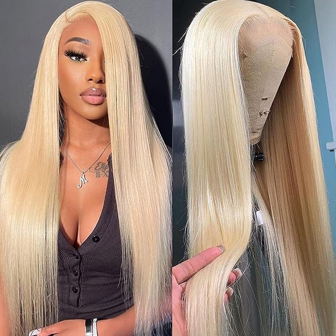 613 Lace Front Wig Human Hair 200 Density Blonde Wig Human Hair 13X6 Straight Lace Front Wigs Human Hair Pre Plucked 613 HD Lace Frontal Wigs Human Hair for Women Natural Hairline(22 Inch)