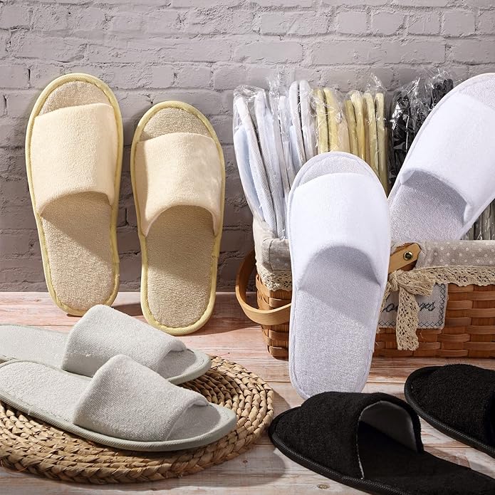 12 Pairs House Slippers for Guests Disposable Open Toe Spa Slippers Bulk for Wedding Party Unisex