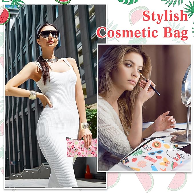 24 Pieces Makeup Bags Bulk Canvas Cosmetic Bags Purse Organizer Zipper Cosmetic Pouch Portable Travel Toiletry Pouch for Women Men Gifts, 7 x 4 Inch (Tropical)