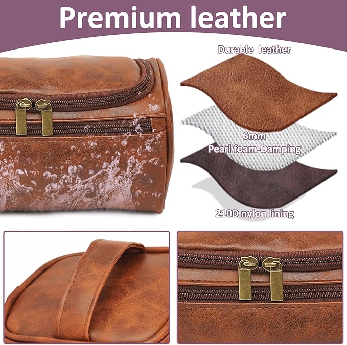 Personalized Toiletry Bag for Men, Engraved Name & Text, Custom Leather Travel Dopp Kit, Gifts for Dad, Christmas, Birthday, Wedding, Anniversary, Husband, Grandpa, Lover