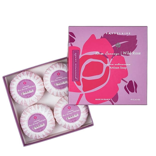 Provence Sante Luxury French Cleansing Bar - Moisturizing Shea Butter - Triple-milled Wild Rose Fragrance, 2.7oz 4-Bar Gift Box