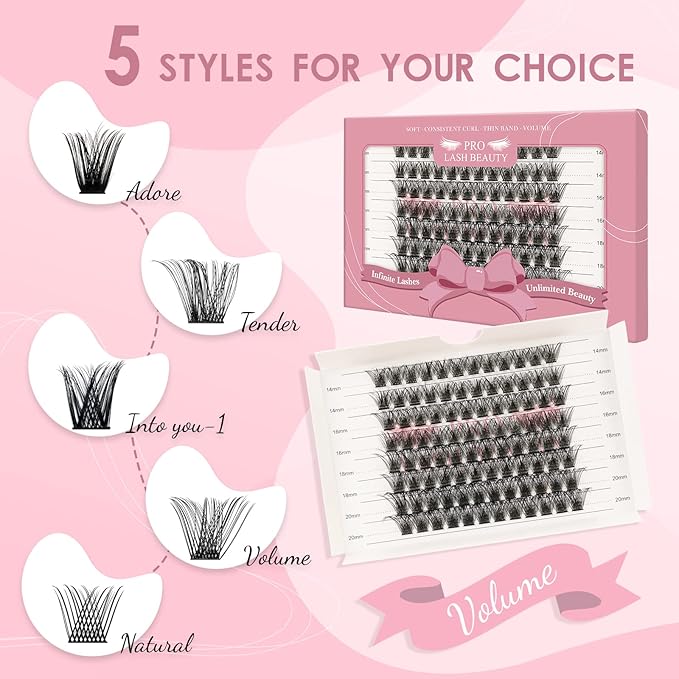 PRO LASHBEAUTY 96 Pcs Lash Clusters 14-20mm Cluster Lashes D Curl Lash Clusters DIY Lash Extension Eyelash Clusters Volume Wispy Lashes Super Thin Band Soft & Comfortable(Volume-D-14-20 mix)