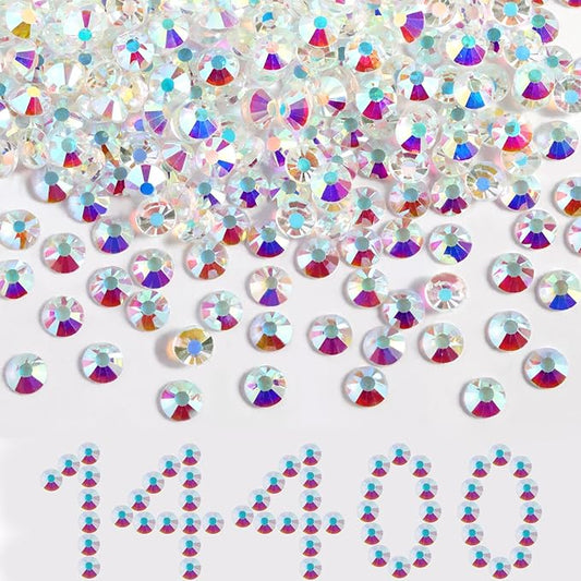 Beadsland Flatback Rhinestones Bulk,14400pcs Crystal Rhinestones for Nails Crafts Clothes DIY Decoration, Transparent AB, SS16, 3.8-4.0mm