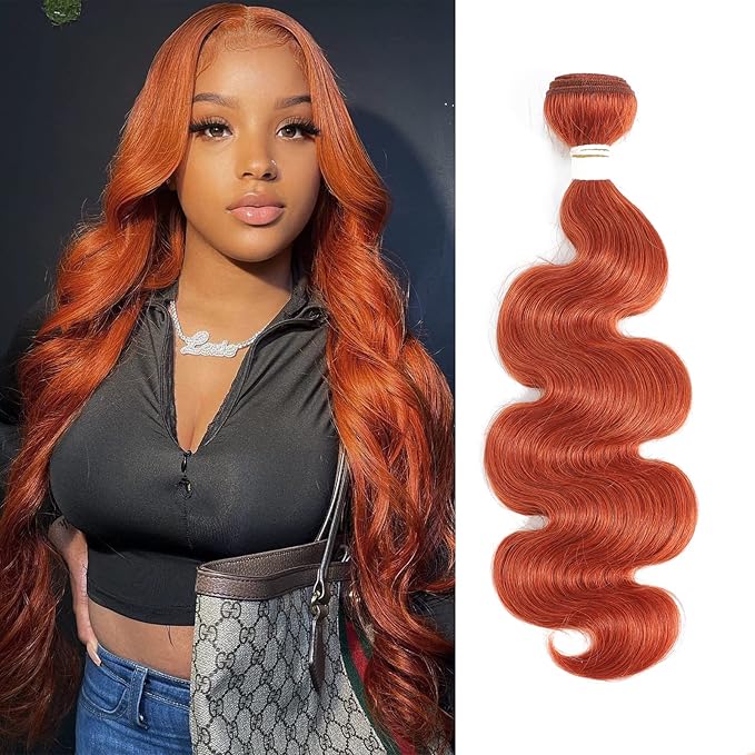 REMY HAIR Body Wave Human Hair Bundle 350 Orange Hair Extension 100% Brazilian Human Hair Body Wave Bundle 16Inch Ginger Orange Color Natural Wave Hair Bundle