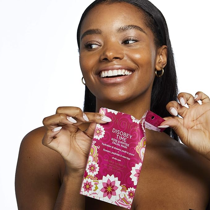 Pacifica Disobey Time Rose & Peptide Facial Sheet Mask Hydrating Anti-Aging Mask for Fine Lines & Dry Skin Infused w/Hyaluronic Acid & Chamomile Clean Beauty Vegan & Cruelty-Free Dermatologist Tested