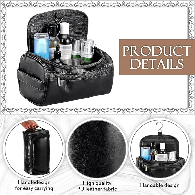 Aliceset 6 Pcs Groomsmen Gift Groomsmen Toiletry Bags Set of 6 Leather Toiletry Bag for Men with Hook Leather Wedding Proposal Bag with Side Handle Father Gift(Dark Brown, Black, Brown)