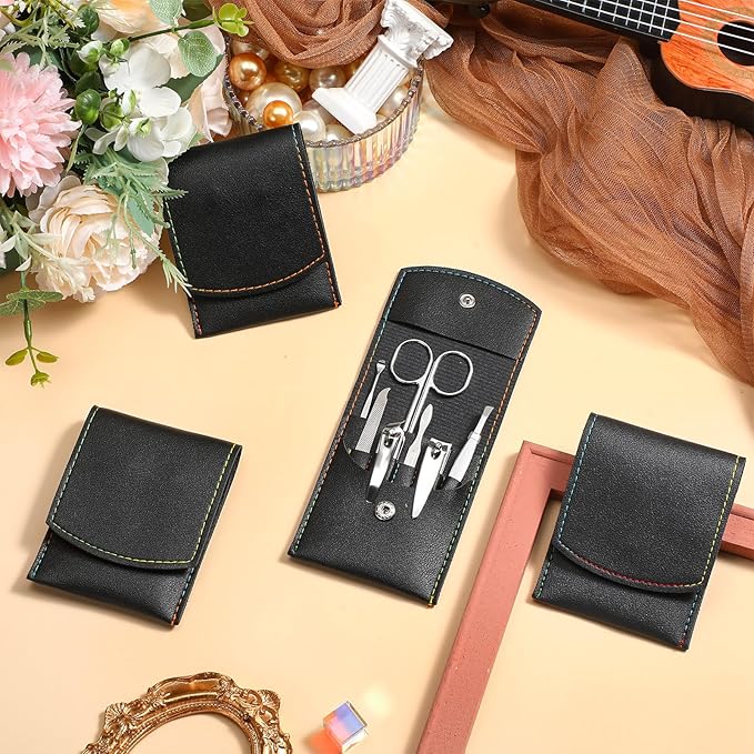 Lasnten 100 Bulk Nail Clipper Set Bulk Manicure Kit Stainless Steel Pedicure Professional Nail Care Kit with Travel Case Portable Grooming for Husband Men Women Family(Black,7 in 1)