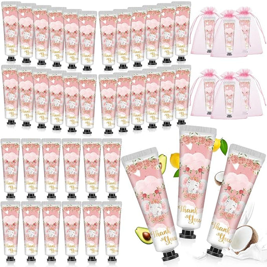 48 Sets Baby Shower Hand Cream Bulk Pink Elephant Baby Shower Favors Bridal Thank You Hand Cream for Guests Travel Size Lotion with Organza Bags