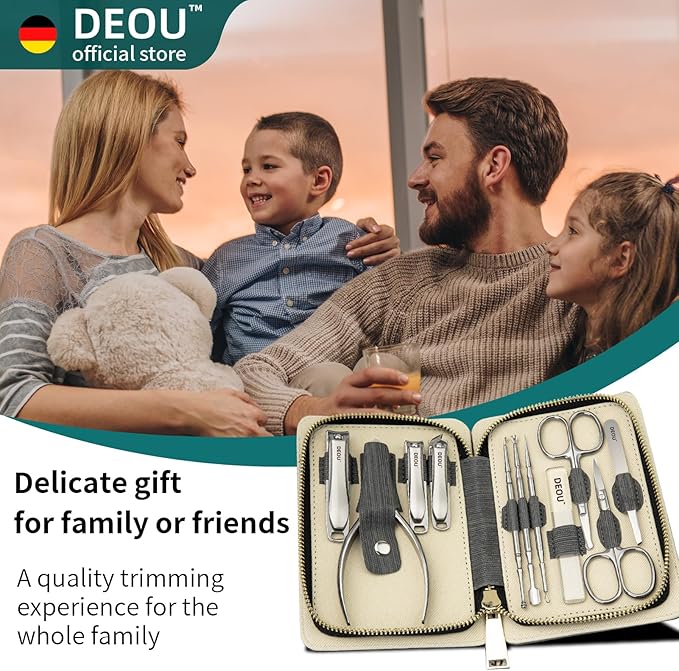 DEOU Manicure Sets Nail Clippers Stainless Steel Manicure and Pedicure kit Girls Professional Nail Files and Men's Grooming Scissors Tools for Home Personal Care or Gifts (Gray)