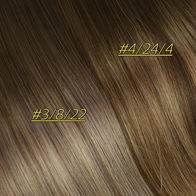 Full Shine Clip in Hair Extensions Human Hair Brown Ombre Clip in Real Human Hair Medium Brown Balayage Caramel Blonde Remy Straight Hair Extensions 7 Pcs 16 Inch 135 G