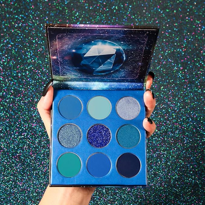 docolor Eyeshadow Palette 9 Colors Blue Eyeshadow Gemstone Shadow Palette Highly Pigmented Mattes Shimmers Naked Smokey Glitter Cream Colorful Powder Blendable Long Lasting Waterproof Makeup Palette