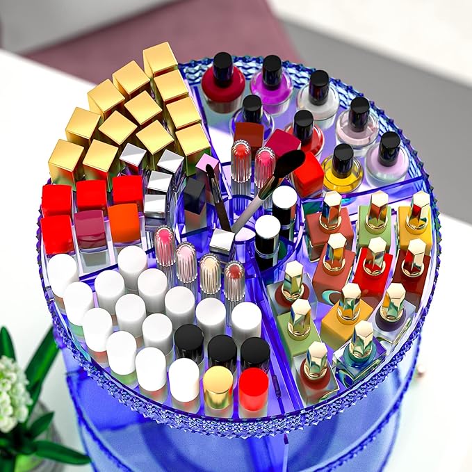 360 Large Rotating Makeup Organizer Countertop, Blue Acrylic Makeup Organizers, Organizador De Perfumes, 7 Layers Large Make Up Organizer, Huge Storage Fits for Vanity and Bathroom - Plus Size Blue