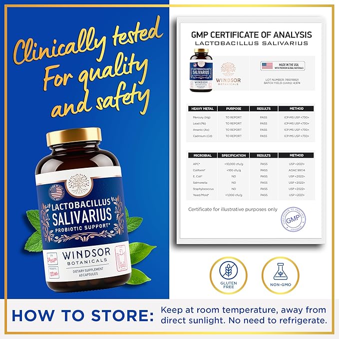 Lactobacillus Salivarius Probiotic - 24bn CFU L Salivarius Dental Probiotics for Teeth and Gums - Bad Breath Treatment for Adults, Immune Support, Digestive Health - 60 Oral Probiotic Capsules