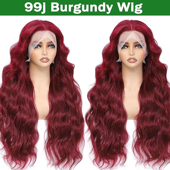 99j Burgundy Lace Front Wigs Human Hair 13x6 Body Wave Lace Front Wigs Human Hair Pre Plucked Glueless Red Wig Wine Red Wigs for Women Reddish Brown 180 Density 26 Inch