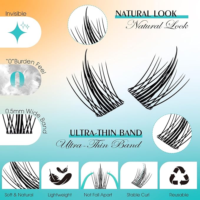 GEMERRY Lash Clusters with Bottom Lashes Natural Cluster Eyelash Extensions 11-14mm Cluster Lashes Wispy Lash Extension Clusters with 5-6mm Bottom Eyelashes DIY Eyelash Clusters for Self Use