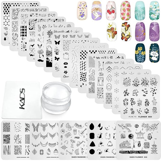 KADS 20pcs Nail Stamp Plates set Nails Art Stamping Plates Leaves Flowers Animal Nail plate Template Image Plate (20Pcs + Stamper)