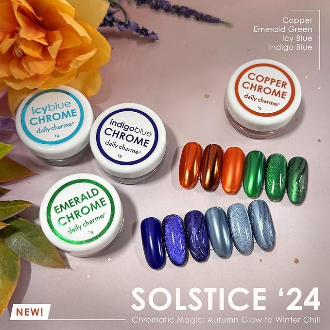 Daily Charme Mirror Cateye Magnetic Chrome Powder 1g, 3-in-1 Nail Powder Pigment, Metallic Mirror or Cat Eye Effect, Home DIY/Nail Salon Manicure (Emerald)