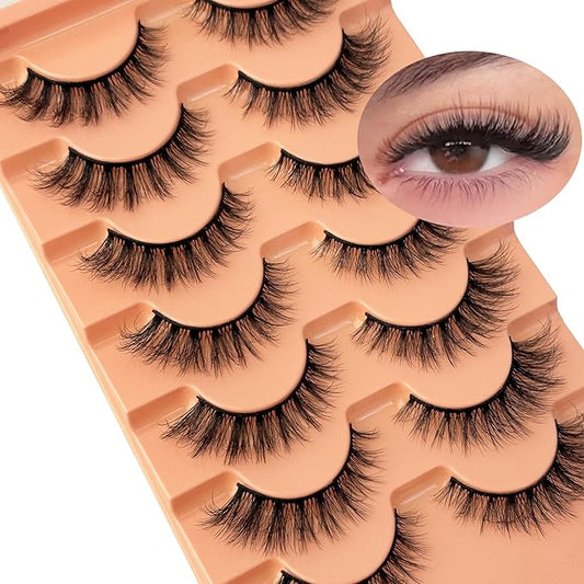 Cat Eye Lashes NINGLASH Wispy Lashes False Eyelashes Natural Look Fake Eyelash 15mm Faux 3D Mink Lashes Strips 7 Pairs Fluffy Lash Pack