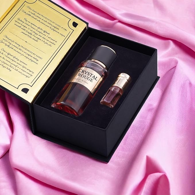 CRYSTAL ROUGE - Luxury Perfume Gift Set | Long-Lasting Niche Fragrance | Extrait de Parfum 50ml + Perfume Oil 3ml + Bonus 2 Samples | Unisex Scent Inspired by Iconic Perfumes