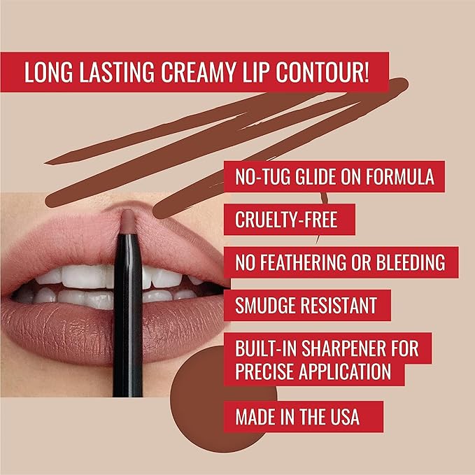 Runway Rogue ‘Film Noir’ Golden-Bronze Silk Glam Long Wear Liquid Lipstick Bundle with ‘Trendsetter’ Matte Soft-Mocha Designer Liner Lip Liner