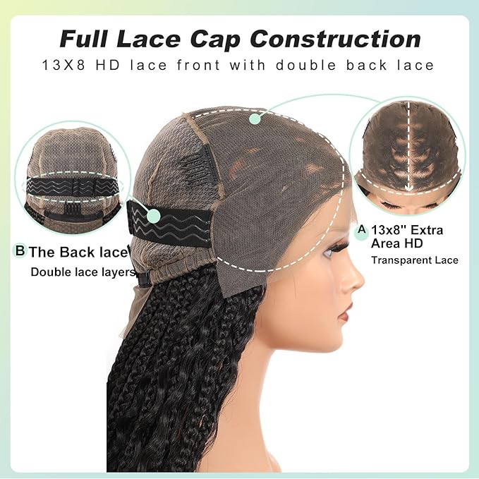18" 13x8 Inch HD Lace Front Boho Box Braided Wigs Short Knotless Braid Wig for Women Full Braided Lace Front Wig With Baby Hair Balck Natural Color