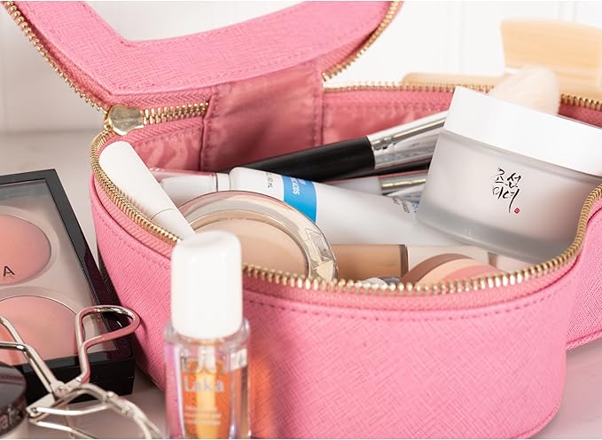 Heart Makeup Bag – Pink Heart Cosmetic Bag with Clear Cover – Gift Ideas for Women, Mom, Girlfriends, Her - Large Capacity for Full Size Makeup, Skincare and Brushes