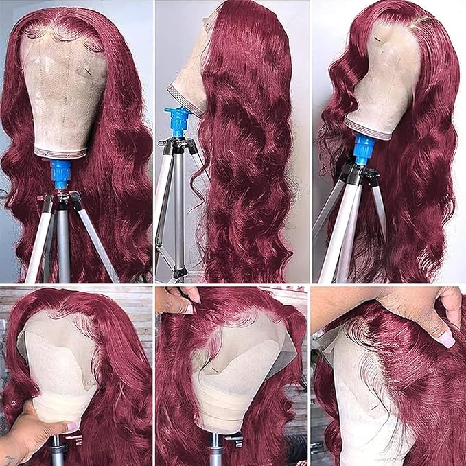 99j Burgundy Lace Front Wigs Human Hair 200% Density 13x6 Lace Front Wigs Human Hair 28 inch13x6 Body Wave Lace Front Wigs Human Hair Red Hair Wigs for Women