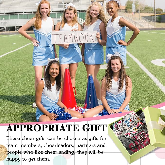 91 Pcs Cheerleader Gifts Kit Zipper Portable Cheer Makeup Bag Keychain Black Cheer Bracelets 1 Bag Waterproof Stickers for Women Girls Cheerleader Teammates