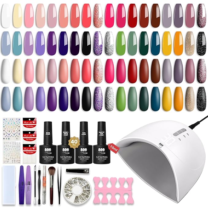 YTD Likomey Gel Polish Starter Kit,36 Colors and 4 Pcs Base Coat and Reinforce Coat Glossy&Matte Top Coat with UV LED Nail Lamp Set,Salon Home DIY Nail Art Manicure Tools Box
