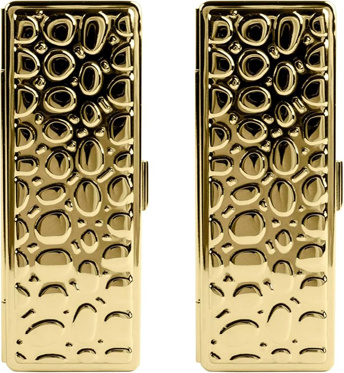 Stephanie Imports Set of 2 Rectangular Vintage Lipstick Cases With Glass Mirror (Gold Drops)
