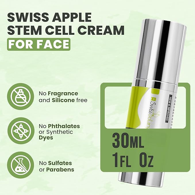 Swiss Apple Stem Cell Cream for Face – Apple Stem Cell 3000 | Plant Stem Cell to Reduce All signs of Aging, Wrinkles, Discoloration, Restore Elasticity and Youthful Appearance, 1Fl Oz