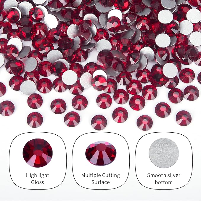 2000PCS Dark Red Rhinestones Bulk, Flat Back Crystal Glass Stone Round Gems,SS30, 6.4-6.6mm